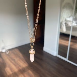 Rose quartz gold layered necklace